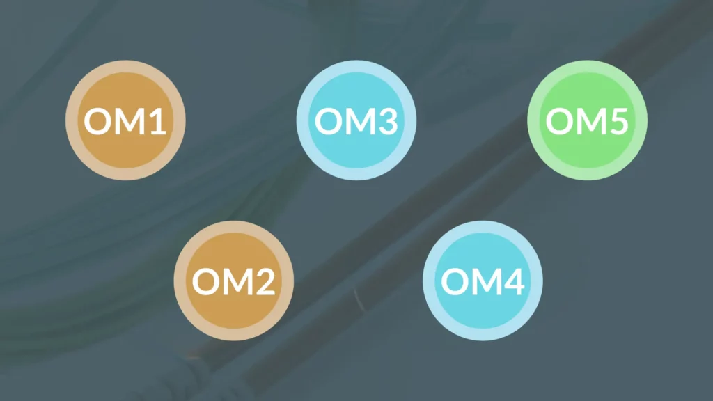 Visualisatie van verschillende soorten backbone netwerken: OM1, OM2, OM3, OM4, OM5.