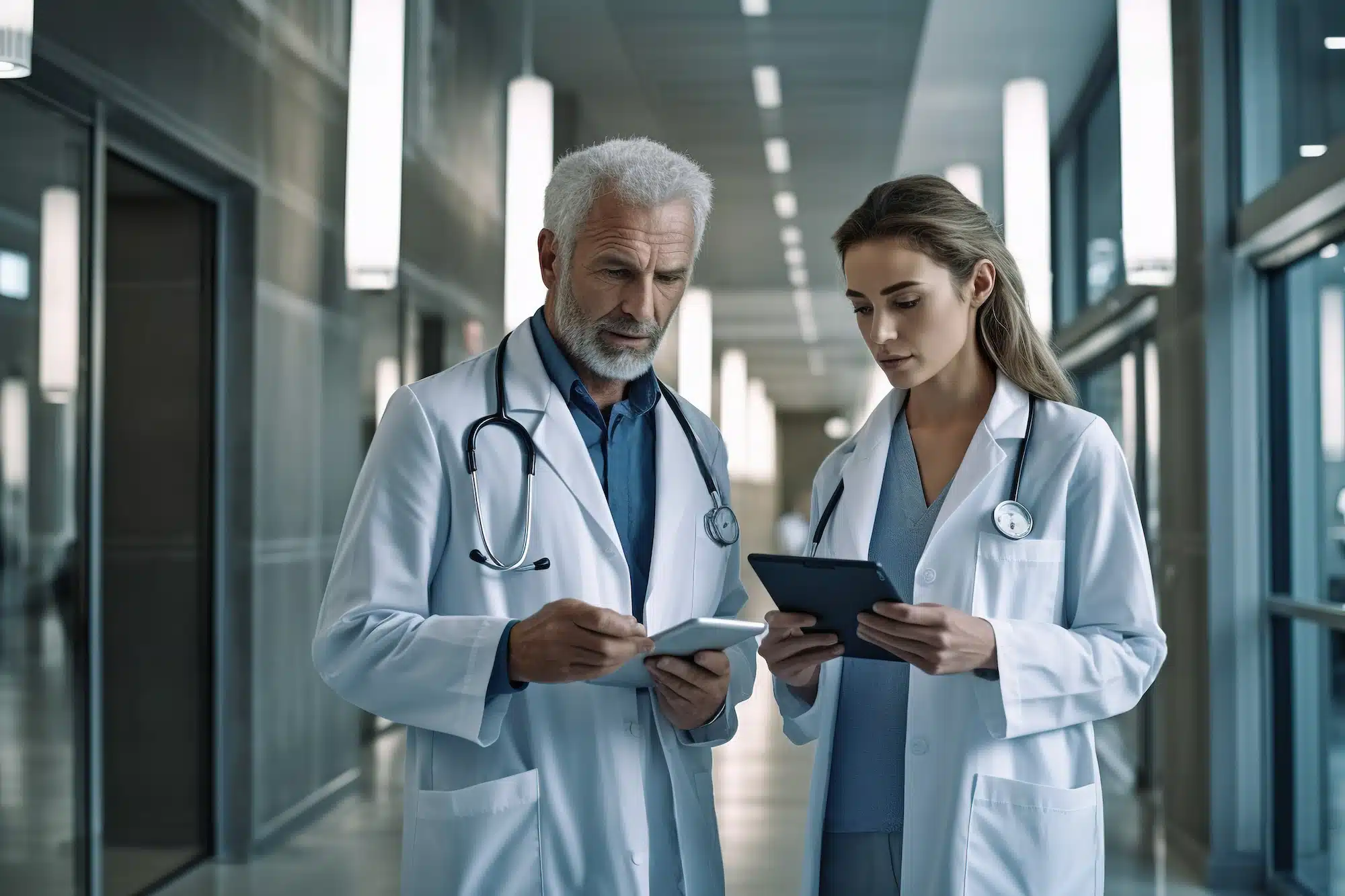 Artsen met tablet in handen